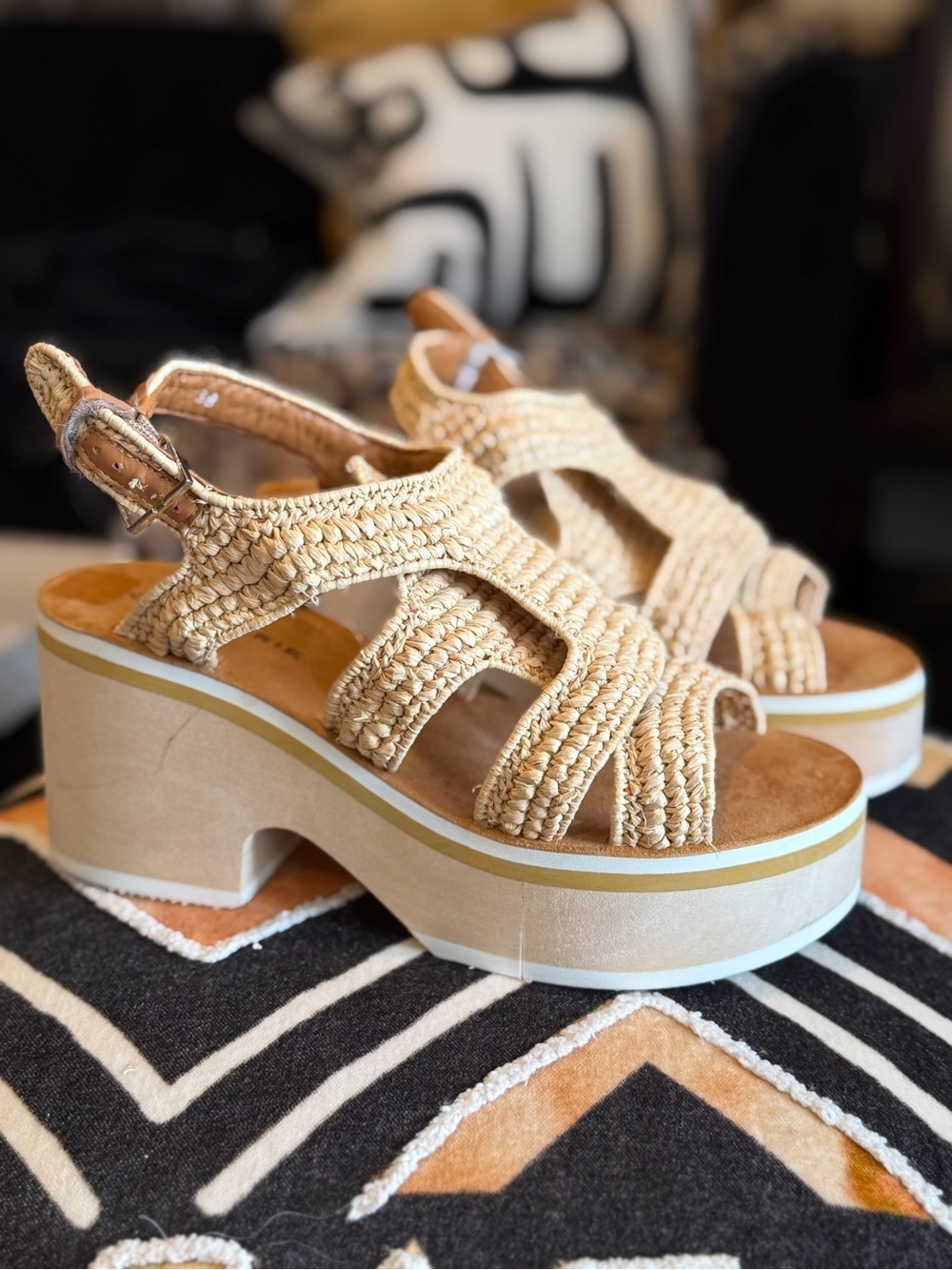 Robert Clergerie Woven Platform Sandals in Natural - Women Shoes | Size 38/7